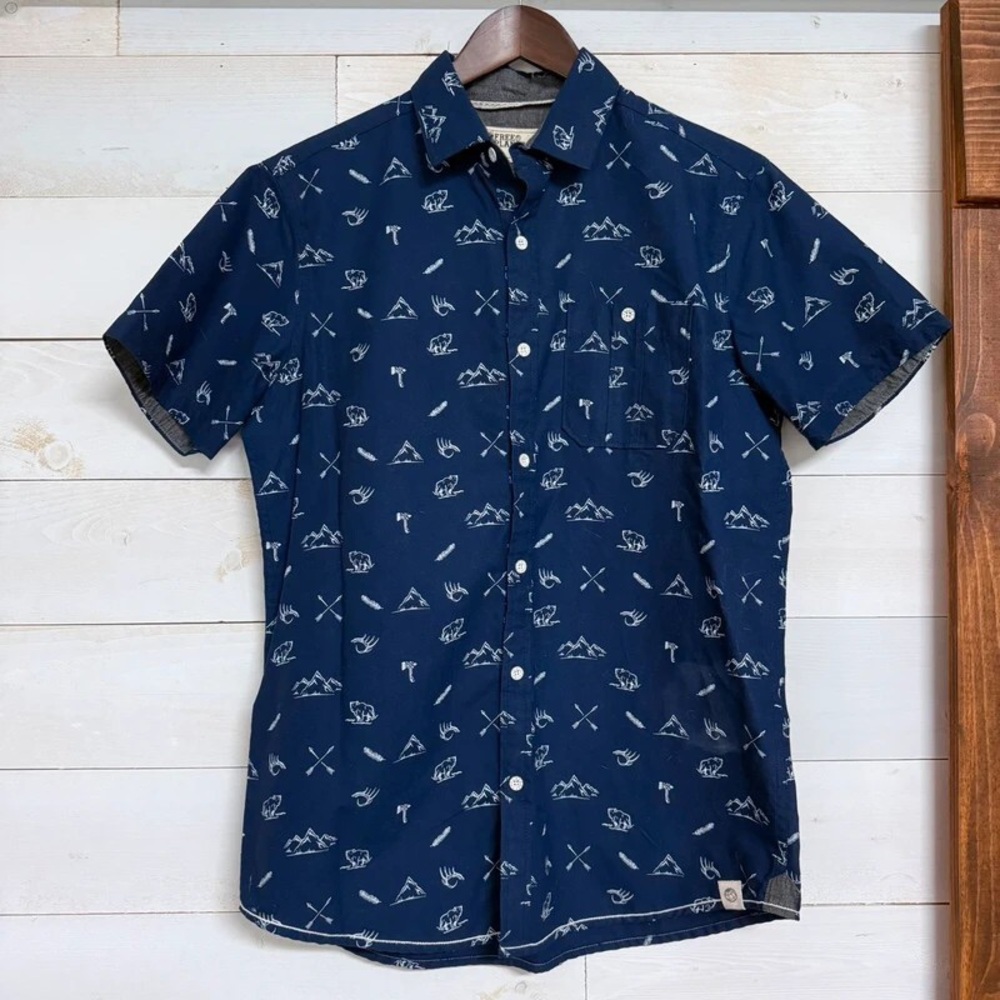 Casual Navy Blue Patterned Men's Shirt